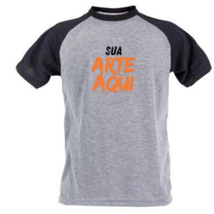 Camisa Raglan Cinza com Preto Personalizado XGG Poliester Arte tamanho A3  Sublimação  