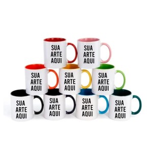 Caneca de Porcelana Alça e Fundo Personalizada Porcelana Arte em 20,3x9,5cm  Sublimação  