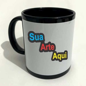 Caneca de Porcelana com Tarja para Caneca Preta Personalizada Porcelana Arte em 20,3x9,5cm  Sublimação  