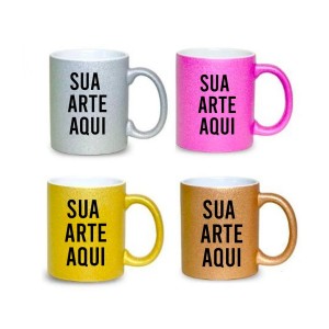 Caneca de Porcelana Gliter Personalizada Porcelana Arte em 20,3x9,5cm  Sublimação  