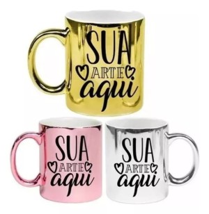 Caneca de Porcelana Metalizada Personalizada Porcelana Arte em 20,3x9,5cm  Sublimação  