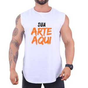 Regata Machão Branca Adulto Personalizado (P ao GG) Poliester Arte tamanho A4  Sublimação  